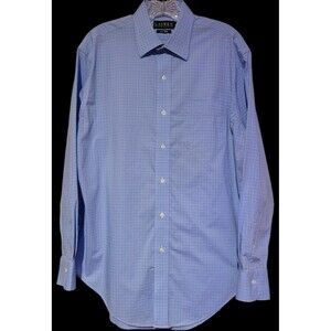 Lauren Ralph Lauren Non-Iron Mens Dress Shirt 15.5 32/33 Light Blue Checked